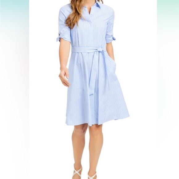 Calvin Klein Light Blue Striped Belted Dress. Size 2 - Picture 1 of 4